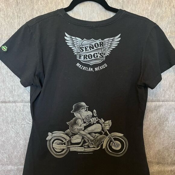 Senor Frogs Women’s T shirt, SZ Small Motorcycle Shirt w/Frog - Picture 4 of 9